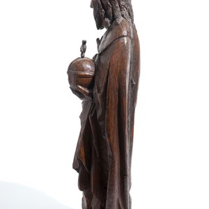 Een grote eiken sculptuur van Christus als Salvator Mundi, Vlaanderen, 16e eeuw — foto 3