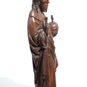 Een grote eiken sculptuur van Christus als Salvator Mundi, Vlaanderen, 16e eeuw — foto 5