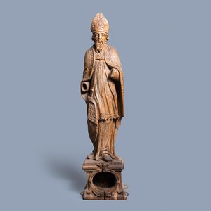 Een grote eikenhouten figuur van een bisschop op reliekhouder, Vlaanderen, 18e eeuw — foto 1