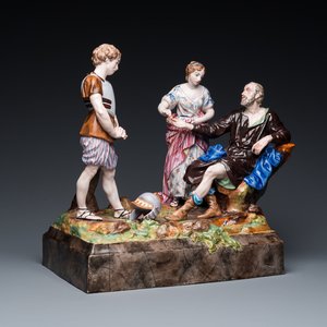 Een grote Franse polychrome aardewerken groep met het verhaal van Belisarius, Niderviller, 18e eeuw — foto 1