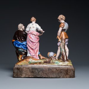 Een grote Franse polychrome aardewerken groep met het verhaal van Belisarius, Niderviller, 18e eeuw — foto 4