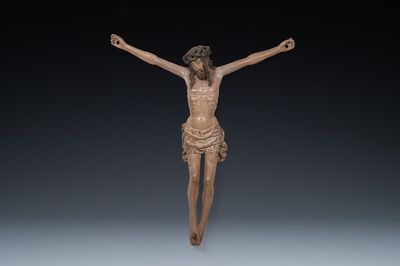 Een grote gepolychromeerde eikenhouten Christus, Vlaanderen, 1e kwart 16e eeuw