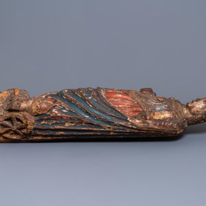 Een grote gepolychromeerde eikenhouten figuur van Catharina van Alexandrië, 16e eeuw — foto 3