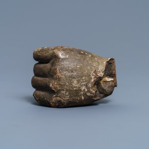 Een grote gepolychromeerde eikenhouten figuur van een Madonna met kind, 17e eeuw — foto 12