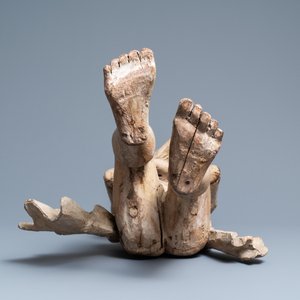 Een grote gepolychromeerde houten figuur van Christus op de koude steen, Vlaanderen, volkskunst, 16e eeuw — foto 6