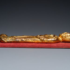 Een grote ingelegde vergulde koperen Sint-Antonius appliek, Limoges, Frankrijk, 13e eeuw of later — foto 5