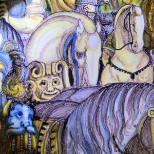 Een grote Italiaanse majolica 'Alexander de Grote' wapenschotel, atelier Francesco Grue, Castelli, 17e eeuw — foto 7