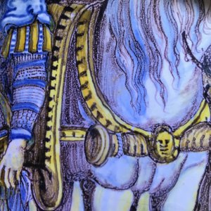 Een grote Italiaanse majolica 'Alexander de Grote' wapenschotel, atelier Francesco Grue, Castelli, 17e eeuw — foto 8
