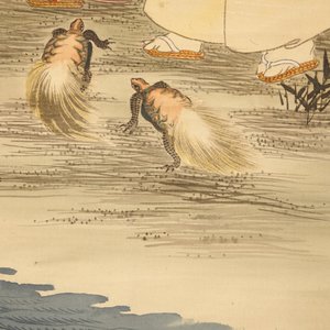 Een grote Japanse beschilderde scroll in houten doos, 19/20e eeuw — foto 2