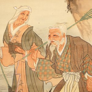 Een grote Japanse beschilderde scroll in houten doos, 19/20e eeuw — foto 6