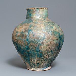 Een grote Perzische turquoise bolle vaas, Kashan of Raqqa, 15/16e eeuw — foto 2