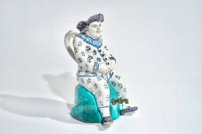Een grote polychrome Brussels aardewerken kan, zgn. Jacquot, 18e eeuw