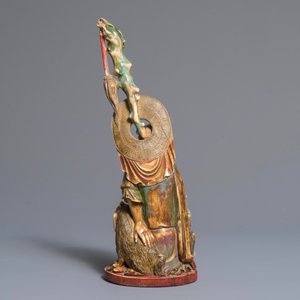 Een grote polychrome Chinese ivoren groep van een wijze met fabeldier, 19e eeuw — foto 4