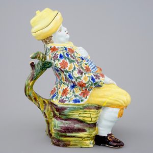 Een grote polychrome Delfts aardewerken "Bobbejak" tafelfontein, 18e eeuw — foto 2