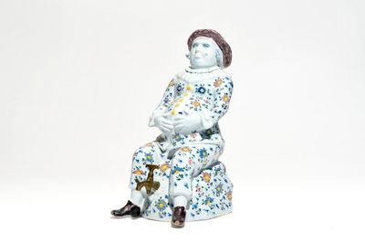 Een grote polychrome Delftse Bobbejak of kraankan, 18e eeuw
