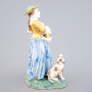 Een grote polychrome groep van een dame met hond, Nevers, 18e eeuw — foto 3