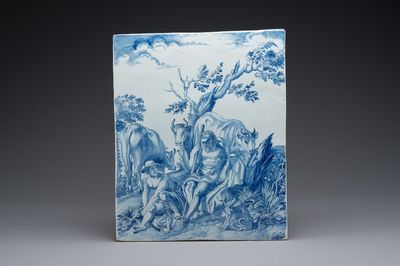 Een grote rechthoekige blauw-witte Delftse plaquette, 2e helft 18e eeuw