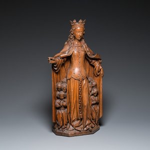 Een grote Vlaamse eikenhouten sculptuur van de H. Ursula met acht maagden, wellicht Mechelen, 16e eeuw — foto 1