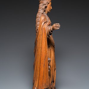 Een grote Vlaamse eikenhouten sculptuur van de H. Ursula met acht maagden, wellicht Mechelen, 16e eeuw — foto 3