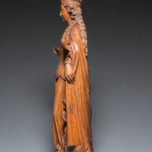 Een grote Vlaamse eikenhouten sculptuur van de H. Ursula met acht maagden, wellicht Mechelen, 16e eeuw — foto 5