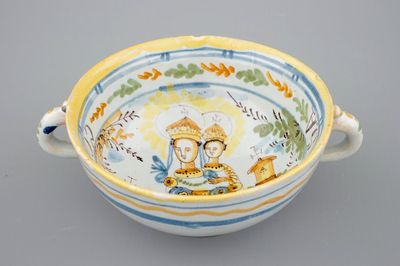 Een herrineringskom voor pelgrims in Italiaanse majolica, Loreto, 18/19e eeuw