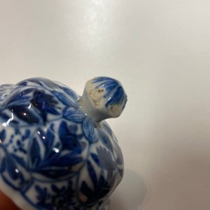 Een hoge Chinese blauw-witte theepot met deksel, Kangxi — foto 8