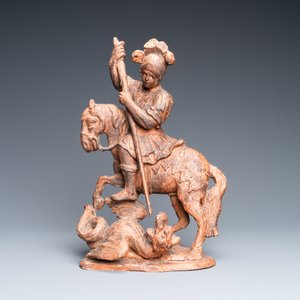 Een imitatie terrracotta gemonochromeerde houten figuur van Sint-Joris, 16e eeuw — foto 2
