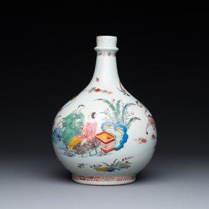 Een in Nederland beschilderde Japanse Arita fles met zgn. Amsterdams bont decor in Kakiemon-stijl, Edo, 17/18e eeuw — foto 4
