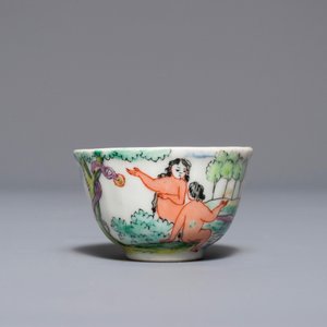 Een in Nederland gedecoreerde Chinese kop en schotel met decor van Adam en Eva, Yongzheng — foto 4