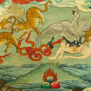 Een ingelijste thangka met Rahula, Tibet, 19e eeuw — foto 5