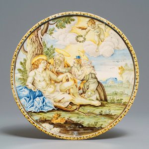 Een Italiaanse majolica tazza met fijn bijbels decor, Castelli, atelier Grue, 18e eeuw — foto 1