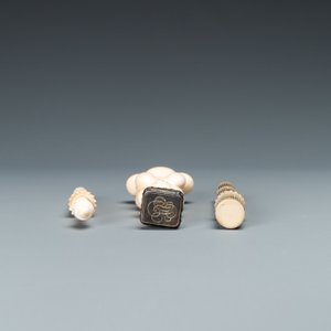 Een ivoren 'Stanhope' miniatuur paraplu met miscroscopische zichten op Parijs, een zegelstempel en een benen naaldkoker, 19e eeuw — foto 7