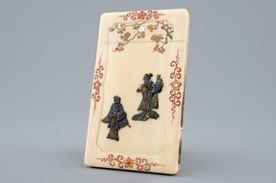 Een Japans Shibayama gelakt ivoren visitekaartdoosje, Meiji, 19e eeuw