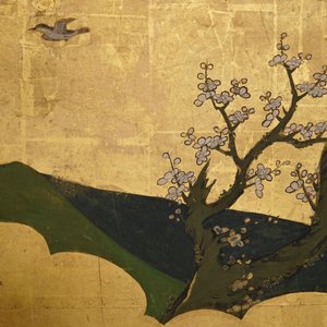 Een Japans tweedelig beschilderd byobu scherm met reizigers in een landschap, Edo, 17/18e eeuw — foto 3