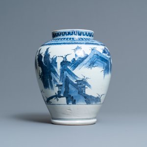 Een Japanse blauw-witte Arita vaas met een landschap, Edo, 17e eeuw — foto 3