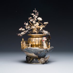 Een Japanse deels vergulde bronzen en zilveren 'feniks' boot, Meiji, 19e eeuw — foto 1