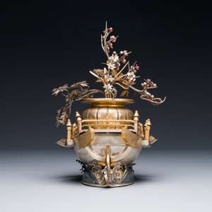 Een Japanse deels vergulde bronzen en zilveren 'feniks' boot, Meiji, 19e eeuw — foto 3