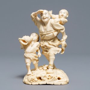 Een Japanse ivoren okimono met signatuur, Meiji, 19e eeuw — foto 3