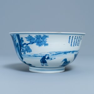 Een keizerlijke Chinese blauw-witte 'rijstproductie' kom, Kangxi merk en periode — foto 13
