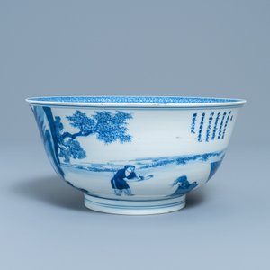 Een keizerlijke Chinese blauw-witte 'rijstproductie' kom, Kangxi merk en periode — foto 4