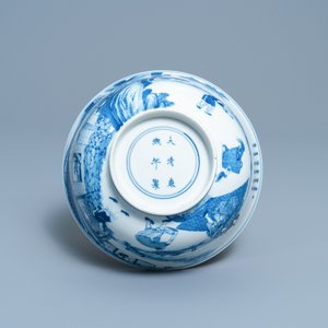 Een keizerlijke Chinese blauw-witte 'rijstproductie' kom, Kangxi merk en periode — foto 6