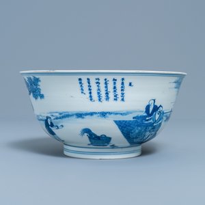 Een keizerlijke Chinese blauw-witte 'rijstproductie' kom, Kangxi merk en periode — foto 7