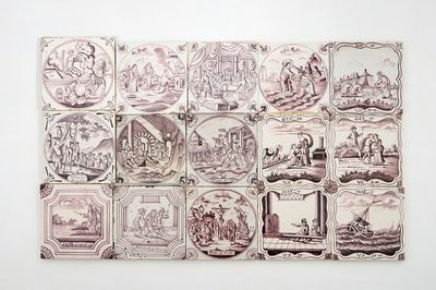 Een lot van 15 mangane bijbeltegels, 18e eeuw