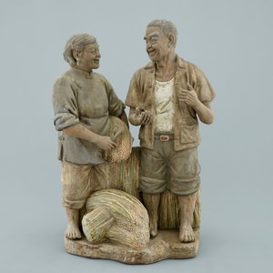 Een lot van 3 grote gesigneerde groepen in deels geglazuurd Chinees Shiwan aardewerk, 20e eeuw — foto 12