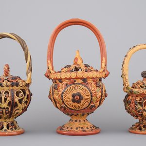 Een lot van 3 vuurkorfjes in Italiaanse faience, 19e eeuw — foto 3
