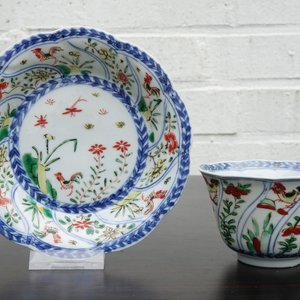 Een lot van 6 Chinese famille verte koppen en 7 schotels met decor van hanen, Kangxi — foto 4