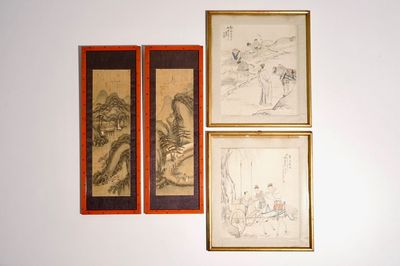 Een lot van vier Chinese schilderijen, 19/20e eeuw