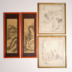 Een lot van vier Chinese schilderijen, 19/20e eeuw — foto 1