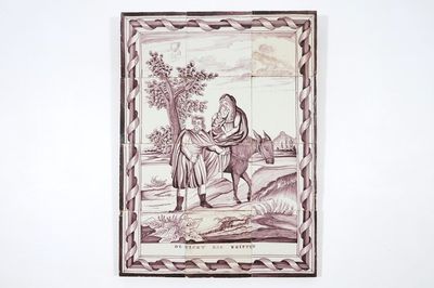 Een mangaan tegeltableau met De Vlucht naar Egypte, 19e eeuw