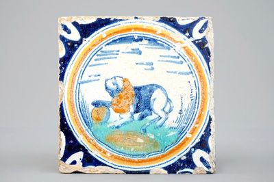 Een medaillontegel met een leeuw, ca. 1600, Zuidelijke Nederlanden